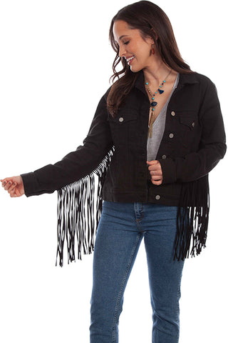 Black Denim Jacket With Fringe