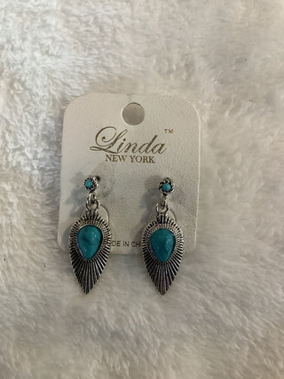 Turquoise stone spear tip shape dangle earrings