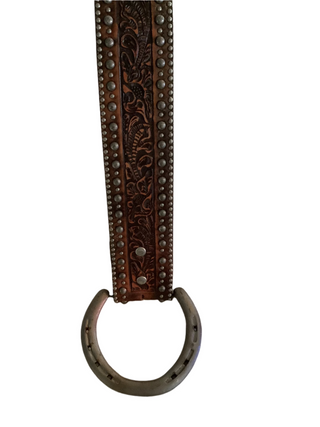 Double J Leather horseshoe buckle tooled leather belt