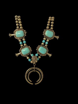 Turquoise & Brash Squash Blossom necklace