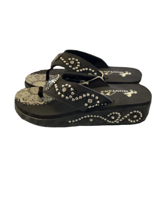 Mandala Laser-Cut Studs Wedge Flip Flops