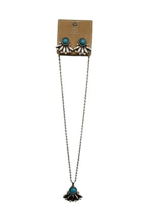 Turquoise Fan Pendant Necklace Set