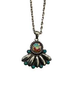 AB Fan Pendant Necklace & Earring Set