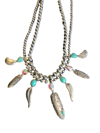 Western Turquoise Feather Necklace