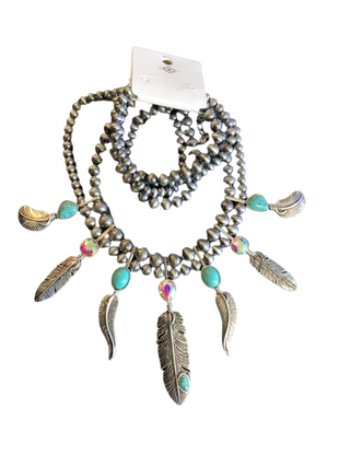 Western Turquoise Feather Necklace