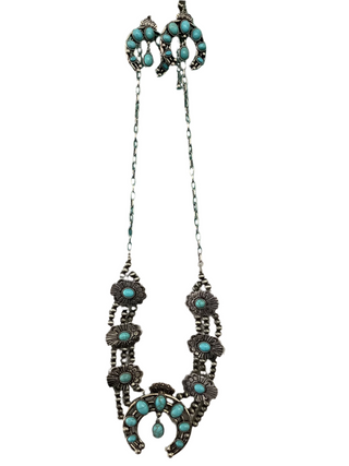 Western Turquoise Squash Blossom Necklace Set