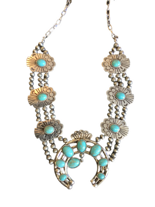 Western Turquoise Squash Blossom Necklace Set
