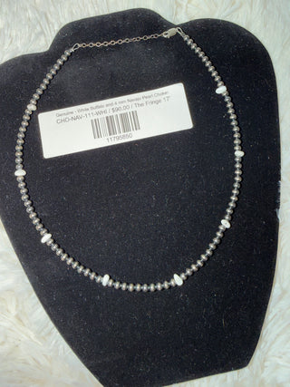 Genuine - White Buffalo and 4 mm Navajo Pearl Choker