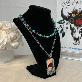 Wild Range Rider Western Turquoise & Silver Pearl Layered Necklace