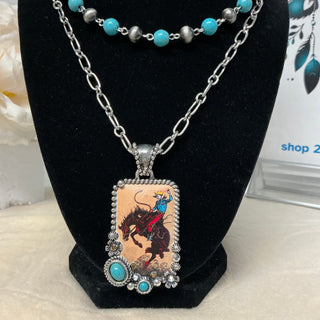 Wild Range Rider Western Turquoise & Silver Pearl Layered Necklace