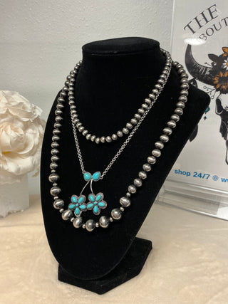 Turquoise Canyon Cherry Silver & Pearl Layered Necklace