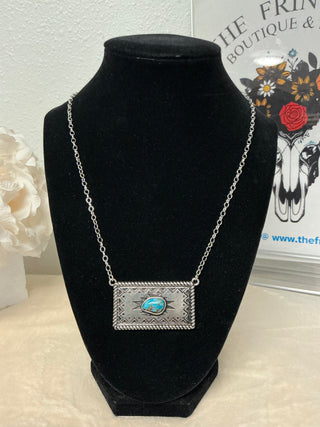 Turquoise Taos Trails Silvertone Western Necklace