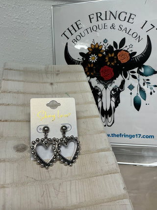 Silvertone Studded Heart Earrings – Western Statement Jewelry