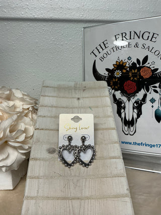 Silvertone Studded Heart Earrings – Western Statement Jewelry