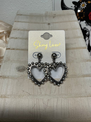 Silvertone Studded Heart Earrings – Western Statement Jewelry