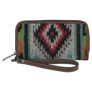 Women's Western Southwestern Blanket Wallet | Tooled Leather Trim Wristlet