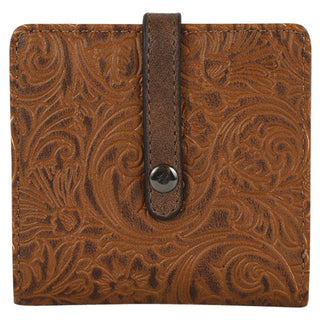 Saddle Brown Tooled Leather Midi Bifold Wallet