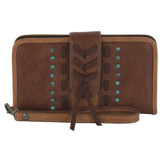 Leather Slim Wallet with Turquoise Studs & Chevron Stitch