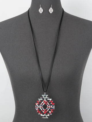 Western Design Print Suede Necklace Set