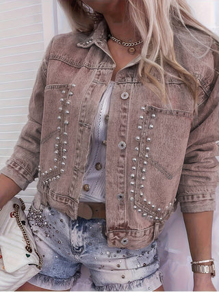 Women's Studded Cropped Denim Jacket – Vintage Western Streetwear Style