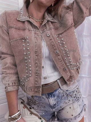 Women's Studded Cropped Denim Jacket – Vintage Western Streetwear Style
