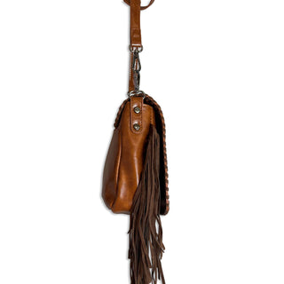 Brown Cowhide Western Crossbody Fringe Bag With Adjustable Strap For Kids Essentials