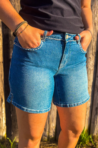 Stitched Denim Shorts Long