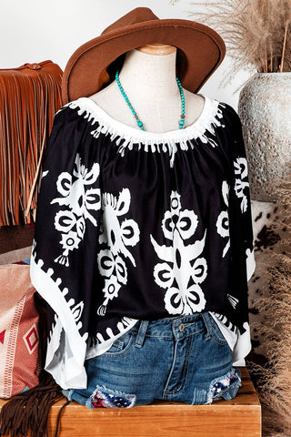 Western Tribal Printed Off Shoulder Loose Sleeve Blouse