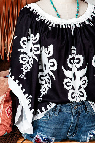 Western Tribal Printed Off Shoulder Loose Sleeve Blouse