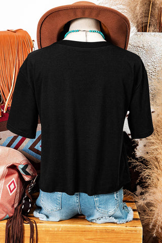Fashion-W Checkerboard Peace Sign Printed Round Neck T Shirt