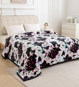 King Size Blanket | Rainbow Splatter Cow Print Super Plush