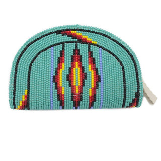 Native American Beaded Coin Purse With Zipper, Genuine Leather Chain, Czech Seed Beads