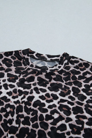 Leopard Sheer Mesh Short Sleeve Top – Eye-Catching Animal Print Style