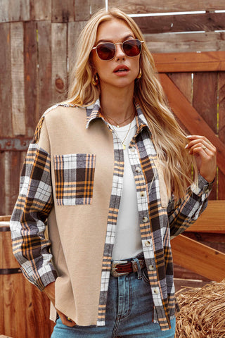 Thermal Knit Plaid Patchwork Shacket