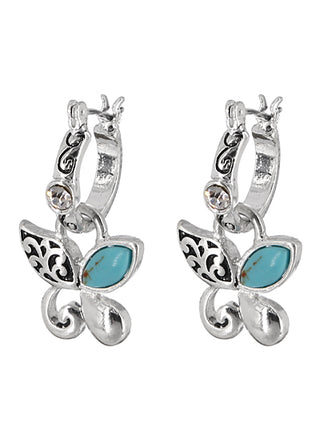 Silver Metal Hoop Butterfly Earrings