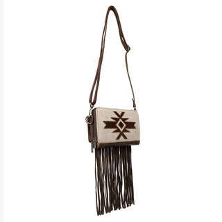 Rustic Cherry Aztec Fringe Leather Clutch Crossbody