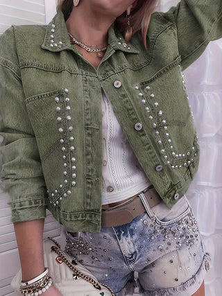 Women's Studded Cropped Denim Jacket – Vintage Western Streetwear Style