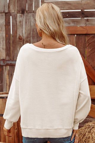 Waffle Knit Bishop Sleeve Split Oversized Sweatshirt
