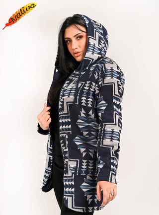 Hoodie Coat with Full Zipper,Santa Fe Navy
