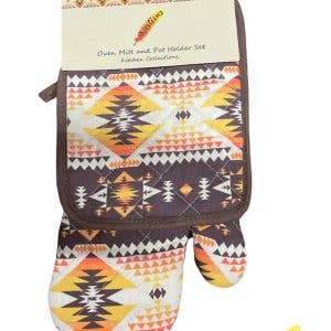 Oven Mitt & Pot Holder - Brown with Sunset accents