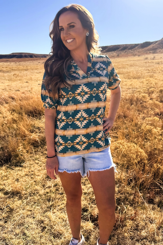 Turquoise Twist Aztec Top