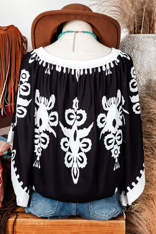 Western Tribal Printed Off Shoulder Loose Sleeve Blouse