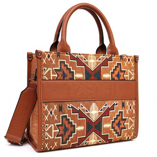 Brown Aztec Western Tote Bag With Spacious Interior And Adjustable Strap For Women