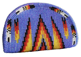 Native American Beaded Coin Purse With Zipper, Genuine Leather Chain, Czech Seed Beads