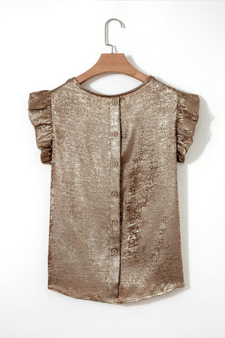 Metallic Ruffle Trim Sleeveless Top – Eye-Catching Shimmer Style