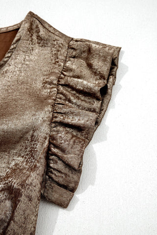 Metallic Ruffle Trim Sleeveless Top – Eye-Catching Shimmer Style