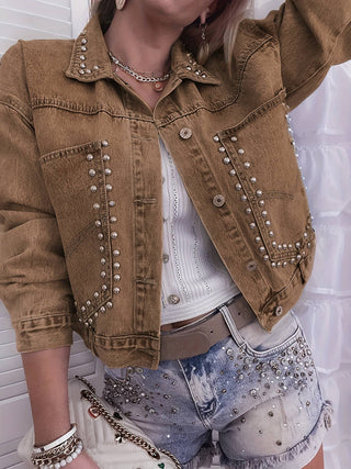 Women's Studded Cropped Denim Jacket – Vintage Western Streetwear Style