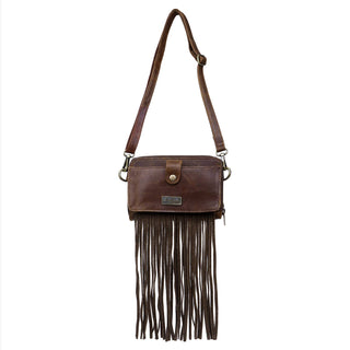 Rustic Cherry Aztec Fringe Leather Clutch Crossbody