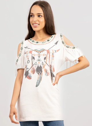 Women's Mineral Wash Bull Aztec Graphic Short Sleeve Tee