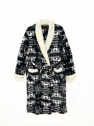 Southwest Design Plush Robe - Black and White